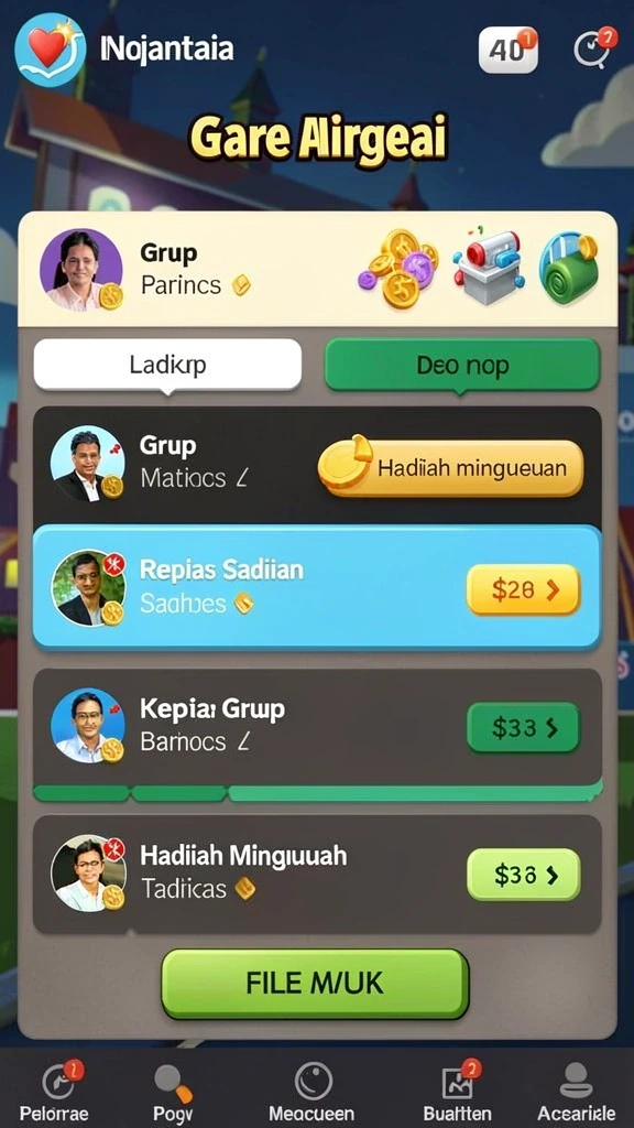 Berbagai pilihan karakter dan item untuk dipilih.
